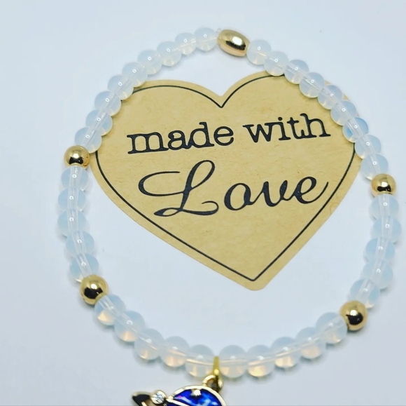 Opalite, Planet charm Minimalist bracelet 4 mm - Picture 2 of 4